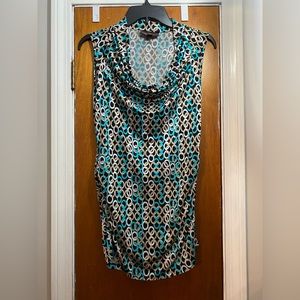Small, sleeveless blouse - teal, tan & black